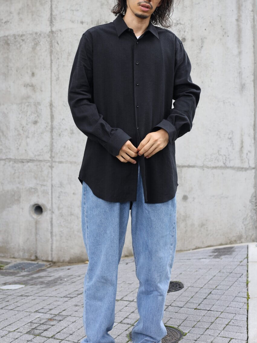 TOKIARI（時在服飾設計）のシャツ「HIKARU（ブラック）のサイズ感・着用イメージ