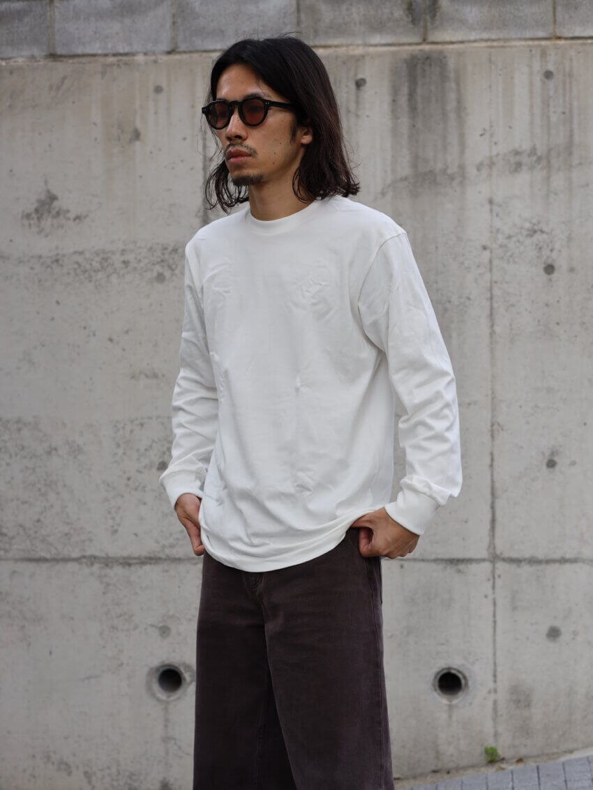 ヘインズのSHIRO クルーネックロングスリーブTシャツのサイズ感・着用感