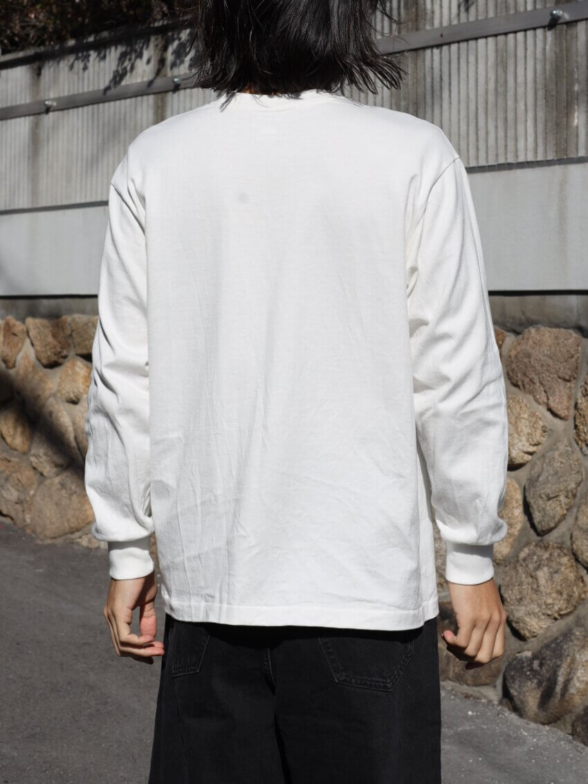 ヘインズのSHIRO クルーネックロングスリーブTシャツのサイズ感・着用感（洗濯後）