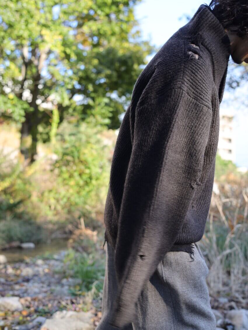 ヘドメイナーのショールカラーニットのサイズ感・着用感