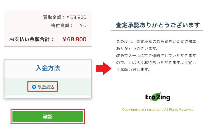 エコリングの宅配買取申し込み結果