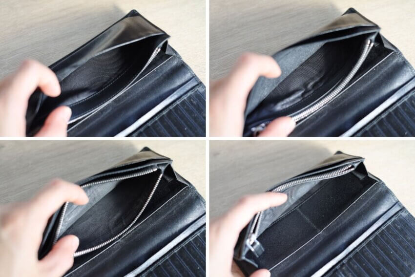 プラダのサフィアーノレザーメンズ長財布「収納ポケット」の10年目の経年変化