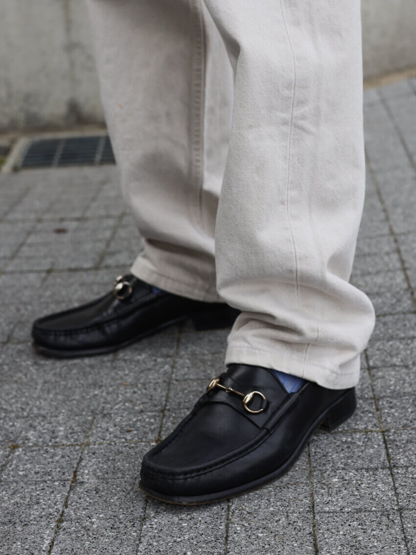 オールドグッチのビットローファー、ユーロリーバイス501のコーディネート