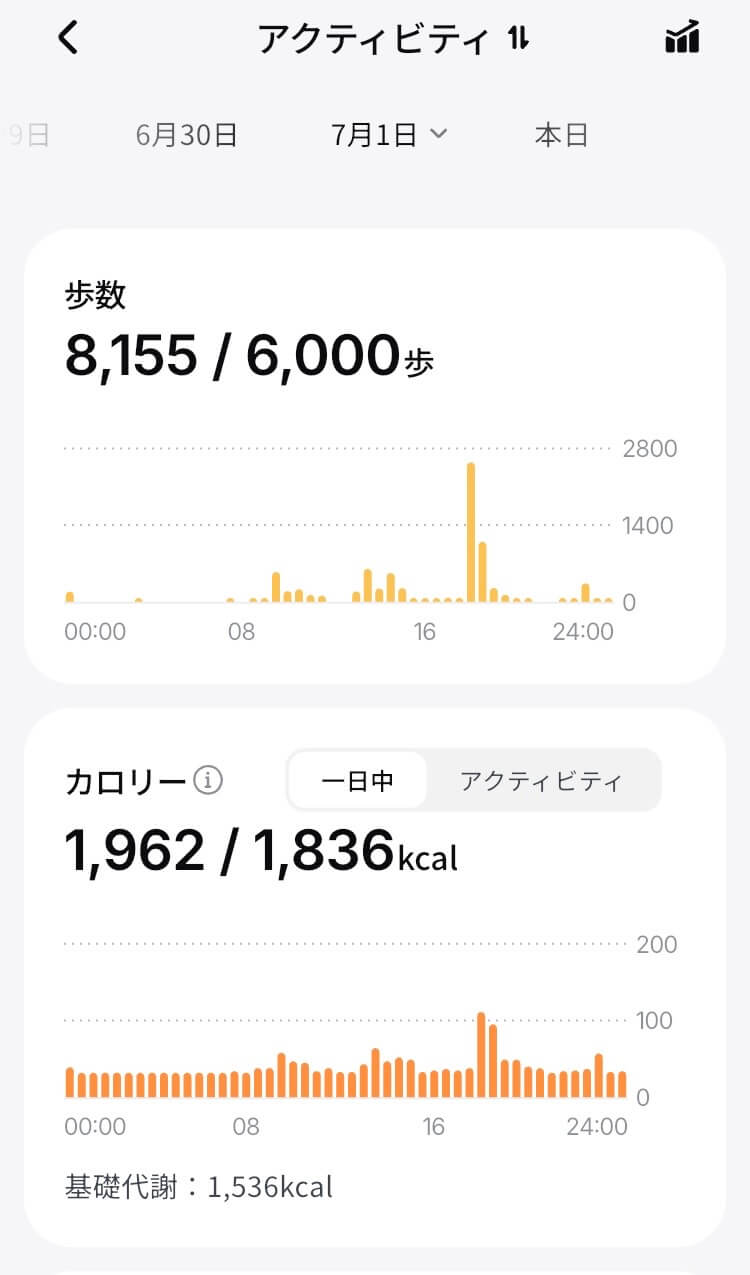 ringconn-gen3-daily-activity-report リンコンGen3のアクティビティ「歩数」「カロリー」